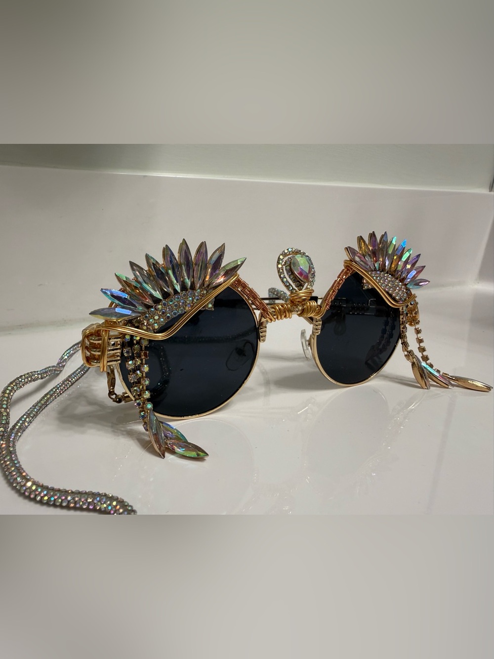 Spunglasses One of a Kind Crystal Festival Sunglasses + Rhinestone Chain